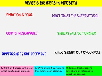 Macbeth Final revision lesson - revising Big Ideas in the play using the top 50 quotations.