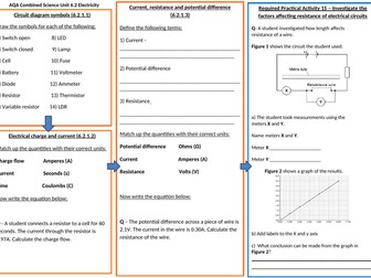 AQA Electricity  Revision Placemat