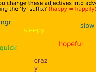 Recapping the Year 2 suffixes 'ly', 'ful', 'less', 'er', 'est', 'ing' and 'ed'