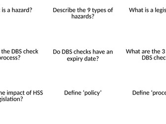 Cambridge Technicals Health and Social Care L3 Unit 3 Health, Safety and Security Revision cards