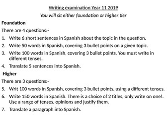 Spanish GCSE  Writing exam revision lesson WJEC