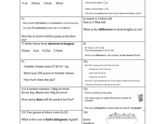 Measurement Word Problems - SATs Style - Year 6