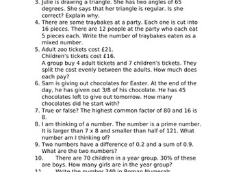 Reasoning problems Year 5/6 with answers
