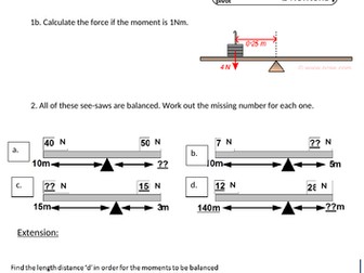 GCSE Moments differentiated tasks