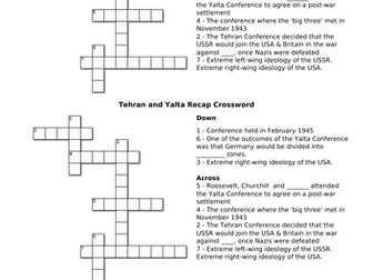Cold War - Tehran and Yalta Recap Crossword
