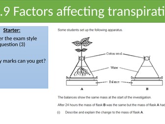 NEW AQA 9-1 B4. Organizing Animals and Plants. Factors Affecting Transpiration