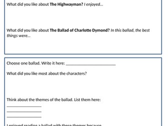 Differentiated assessment on ballads - low ability