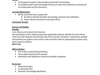 Full Unit of Work for Frankenstein by Philip Pullman