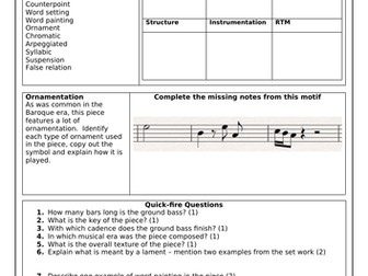 Purcell Music for a While GCSE Revision Sheet
