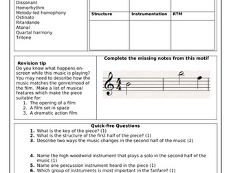 John Williams Star Wars GCSE Revision Sheet