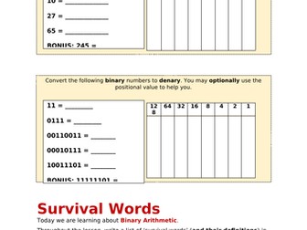 Binary Arithmetic Worksheet (OCR)