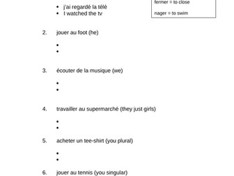 Practice of past tense using avoir