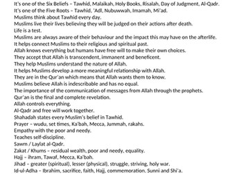 Edexcel B: Islam - Religion, Peace and Conflict summary of knowledge.
