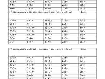 Quickfire Maths Questions: Year 1