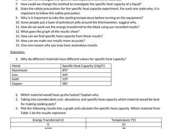 Specific Heat Capacity Worksheet