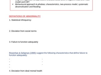 Psychopathology Note-Taking Template (AS Psych)