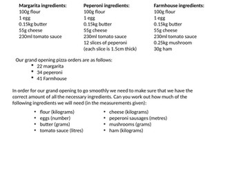 Pizza Emporium - measures and multiplication investigation