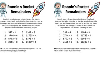 Fraction remainders - space theme