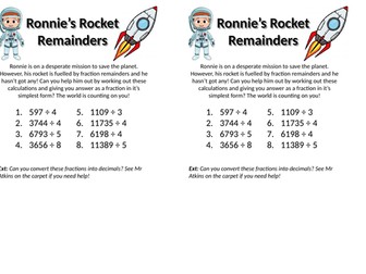 Fraction remainders - space theme