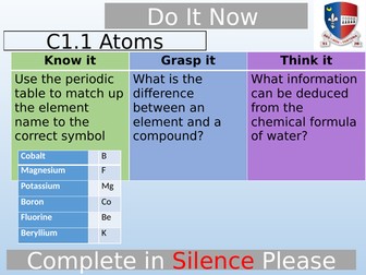New AQA (9-1) GCSE Chemistry C1 - Atomic Structure lessons and worksheets