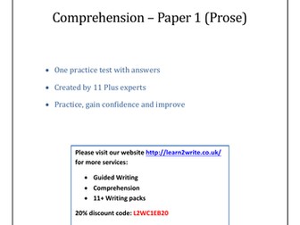11+ Eleven Plus  English Standard Comprehension Pack 1