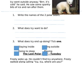 The Lost Polar Bear Story Comprehension Year 2 Age Related