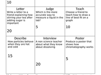 KS3 Solids, Liquids & Gases Menu Activity