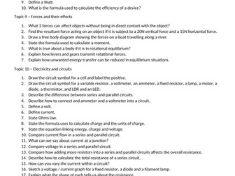 GCSE physics paper 2 short answer revision questions (x114) edexcel spec