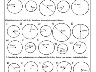 Circumference and area of circles worksheet