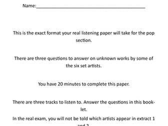 AQA A-Level Music Pop Listening Exercises (Section A) - AoS 2