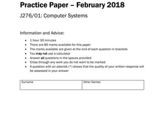 OCR GCSE Computer Science (from 2018) Practice Paper