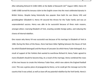 13+ CE History Model Essay (Henry VII)
