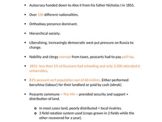 Alexander II and the Emancipation of the Serfs  notes AQA A-Level Russian History 1861-1965
