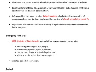 Alexander III and strengthening of Tsarist autocracy AQA A-level Russian History