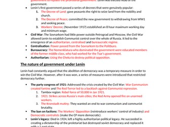 Edexcel A Level History, Russia 1917-19: From Lenin to Yeltsin (full notes)