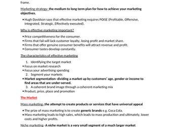 Edexcel A-Level Business: Topic 1- Marketing ane People (full notes)