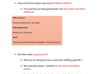 A-level AQA philosophy detailed notes and essay plans on Aristotelian Virtue Ethics