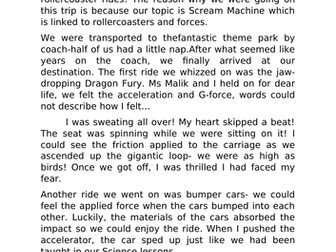 Y5 example recount- modelled a recount for our Chessington theme park trip