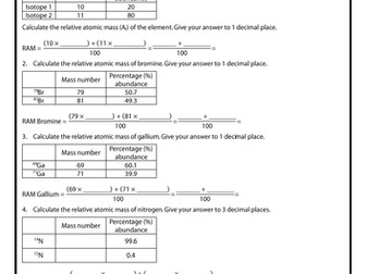 Calculating relative atomic mass support sheet