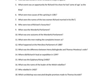 A knowledge quiz for the Edexcel A-level Paper 3 Lancastrians, Yorkists and Henry VII