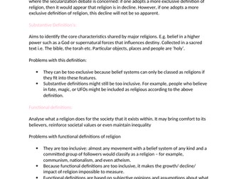 AQA A level Sociology Beliefs in Society Revision notes