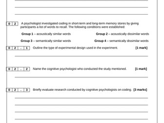 AQA AS Psychology (2016) Exam Qs for Paper 1 Topics with Research Methods in Context