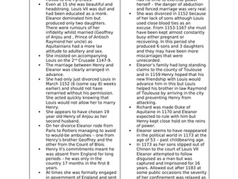 A Level Angevin Kings - Essay Table - 'Eleanor held independent power and influence'