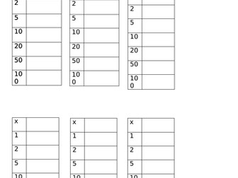 Big Maths Coin Card blank worksheet