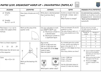 2019 AQA GCSE Maths Exam Breakfast Revision Sheets - Paper 2