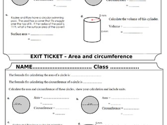 More Exit Tickets for various maths topics