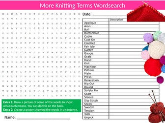 Knitting Terms #2 Wordsearch Sheet Starter Activity Keywords Cover Homework Textiles Sewing