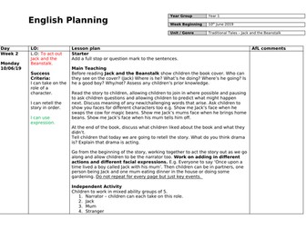 Year 1 Jack and the Beanstalk planning