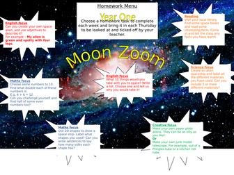 Year 1 space homework grid