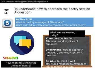 Afternoons: Practice, model and essay structure guidance lesson WJEC EDUQUAS 9-1 Poetry Section A